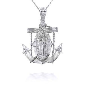925 Sterling Silver Our Lady Of Guadalupe On Anchor Pendant Necklace